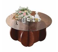 Living Room Coffee Table Mid Century Coffee Tables Round Tempered Glass Tabletop Wooden Shelf Home Decor Accent Cocktail Table