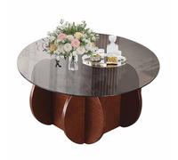 Living Room Coffee Table Mid Century Coffee Tables Round Tempered Glass Tabletop Wooden Shelf Home Decor Accent Cocktail Table