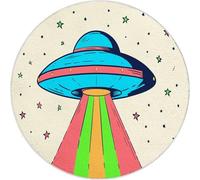 Living Room Cream Round Rug 60 cm, Quality Minimalism Cartoon Ufo Printed Flannel Carpet with Durable Edge Binding and a Non-Slip Underside - Super Soft Short Pile Rug