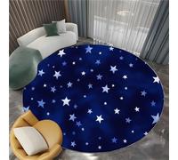 Living Room Dark Blue Round Rug 100 cm, Quality Glamorous Night Sky White Stars Printed Flannel Carpet with Durable Edge Binding and a Non-Slip Underside - Super Soft Short Pile Rug