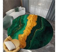 Living Room Dark Green Round Rug 100 cm, Quality Elegant Malachite Texture Printed Flannel Carpet with Durable Edge Binding and a Non-Slip Underside - Super Soft Short Pile Rug