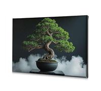Living Room Decor A Bonsai Tree In A Black Pot With Smoke-Like Clouds Around It. Canvas Decorative Picture Living Room Decor Baptism Decorations(30x40cm)