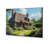 Living Room Decor A Charming Cottage Surrounded By Vibrant Flowers. Canvas Decorative Picture Easter Decoration Bathroom Art Wall Decor(30x40cm)