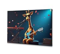 Living Room Decor A Giraffe Playing An Electric Guitar On Stage. Canvas Decorative Picture Bathroom Pictures Dining Room Decor(20x30cm)