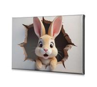 Living Room Decor Wall A Cute Rabbit Peeks Out Of A Hole In The Wall. Canvas Decorative Picture Home Wall Decor Rustic Home Decor(30x40cm)