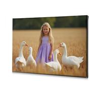 Living Room Decor Wall A Girl In A Purple Dress Stands With Four Geese In A Field. Canvas Decorative Picture Farmhouse Decor Spring Decor(40x60cm)