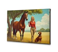 Living Room Decor Wall A Woman Enjoys Wine While Walking Her Horse And Dog In A Sunny Field. Canvas Decorative Picture Bedroom Decor Bathroom Decorations(40x60cm)