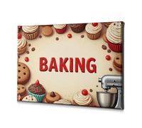 Living Room Decor Wall Delicious Cupcakes, Cookies, And A Stand Mixer Surrounded By The Word "Baking." Canvas Decorative Picture Bedroom Decor Bathroom Decorations(20x30cm)