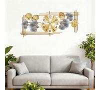 Living Room Decoration Wall Clock,3D Ginkgo Leaf Design,Silent Non-Tick Battery Powered,Large Home Wall Decoration Wall Clock (Antique Blue Color-Arab)