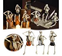 Living Room Decorations Halloween Statue: No Evil No Skeleton Small Statue Realistic Skeleton Decoration Home Decoration 3 Piece Set Small Ornaments (Silver, 18x15. 5x12. 5 cm)