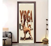 Living Room Door Poster 82x200 cm Animal Dachshund Yoga Self-Adhesive PVC Removable Door Sticker Beige Wall Decoration Art for Kids Bedroom Nursery Playroom Classroom