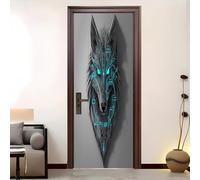 Living Room Door Poster 82x200 cm Retro Wolf Head Rune Self-Adhesive PVC Removable Door Sticker Grey Wall Decoration Art for Kids Bedroom Nursery Playroom Classroom