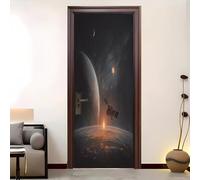 Living Room Door Sticker 82x200 cm Sci-Fi Space Theme Vinyl Removable Stickers Black Self-Adhesive Door Murals Wallpaper Waterproof Wall Poster for Bedroom Home Decor