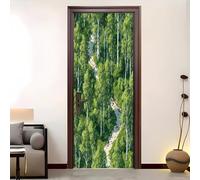Living Room Door Sticker 88x200 cm Birch Jungle Trail Vinyl Removable Stickers Green Self-Adhesive Door Murals Wallpaper Waterproof Wall Poster for Bedroom Home Decor