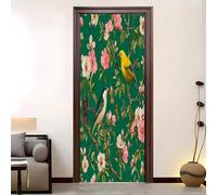 Living Room Door Sticker 88x200 cm Chinese Floral and Bird Patterns Vinyl Removable Stickers Colorful Self-Adhesive Door Murals Wallpaper Waterproof Wall Poster for Bedroom Home Decor