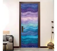 Living Room Door Sticker 88x200 cm Dreamy Colorful Waves Vinyl Removable Stickers Multicolor Self-Adhesive Door Murals Wallpaper Waterproof Wall Poster for Bedroom Home Decor