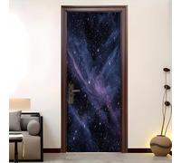 Living Room Door Sticker 88x200 cm Dreamy Starry Sea Vinyl Removable Stickers Purple Self-Adhesive Door Murals Wallpaper Waterproof Wall Poster for Bedroom Home Decor