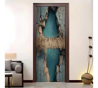 Living Room Door Sticker 88x200 cm Fantasy Broken Bridge Pattern Vinyl Removable Stickers Blue-Green Self-Adhesive Door Murals Wallpaper Waterproof Wall Poster for Bedroom Home Decor