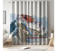 Living Room Drapes, Blackout Curtains, Thermal Panels, Eyelet Style, Landmark, Palace Mountain Building, Light Blocking, Privacy, 46" x 72", Bedroom Space, Window Treatment, Home Decor, Energy Saving