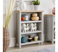 Grey Oak Low Bookcase Display Unit 3 Bookshelves DVD Storage 36mm Top