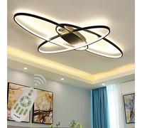 Living Room Lamp LED Modern Ceiling Light Dining Room Light Dimmable with Remote Control Oval Ring Design Metal Acrylic Shade Chandelier for Kitchen Bedroom Bathroom Ceiling Lights L95xW65cm Black