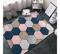 Living Room Large Area Rugs 3D Navy Blue And Pink Geometric Hexagons Rugs Super Soft Thick Rug Hallway Runners Bedroom Carpet Large Floor Mat Non-Shedding Carpets 120 X 160 Cm, Stain Resistan-3F1D1T4