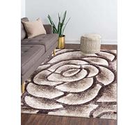 Living Room Large Area Rugs 3D Rose Pattern Shaggy Rugs Super Soft Thick Rug Hallway Runners Bedroom Carpet Large Floor Mat Non-Shedding Carpets (Rose Beige, 120 x 170 cm)