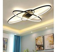 Living Room LED Ceiling Lights,90 CM Dimmable Light Fixtures with Remote Control,Modern Chic Oval Design Flush Mount Chandelier Lighting for Bedroom Dining Room Kitchen Lamp,Black