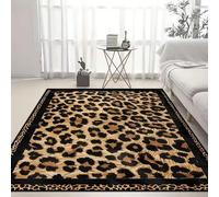 Living Room Leopard Print Rug 200x260cm Retro Wild Style Black Border Leopard Print Rug, Soft Flannel, Machine Washable, Non-Slip Short-Pile Rugs for Living Room/Bedroom/Dining Room, Home Decor