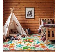 Living Room Low-pile Beach Frangipani Green Leaf Rug, Watercolour Illustrative Washable TPR Non-Slip Carpet 60 x 90 cm, Easy To Clean for Bedroom Office, Colourful