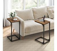 Living Room Pair, Dual C-Shaped Tables With Metal Structure, Rustic Brown And Black