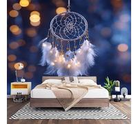 Living Room Photo Wallpaper 250x175 cm Blue Art Mural Wall Covering | Design Modern Print Wallpaper Poster Dreamcatcher Theme 3D Non-Woven Decorate TV Sofa Background Wall Mural
