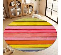 Living Room Pink Round Rug 120 cm, Quality Nature Colored Wood Planks Simple Printed Flannel Carpet with Durable Edge Binding and a Non-Slip Underside - Super Soft Short Pile Rug
