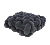 Living Room Plush Knot Pillow Sofa Throw Square Woven Seat Cushion Dark Grey 30 x 33 x 12 cm
