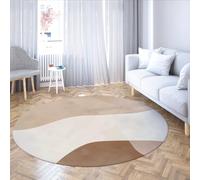 Living Room Round Area Rugs 160cm Minimalist Circle Rug Neutral Tones Abstract Bedroom Non Slip for Home Office Foyer Modern Decor Foldable