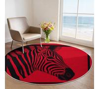 Living Room Round Rug Printed Minimalist Grassland Animals Zebra, Non-Slip Soft Circle Rug for Bedrooms Nurseries Playroom Bedside, 100 cm Washable Short Pile Flannel Red Carpet
