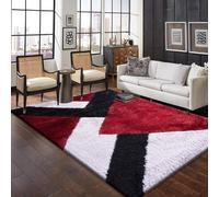 Living Room Rug 120 x 170 cm - Luxury Abstract Design High Pile Non Shed Heavy Mat for Kictehn Dinign Room Kids Bedroom Shaggy Rug - Nova Red Grey Silver, 120 x 170 cm
