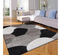 Living Room Rug 120 x 170 cm - Luxury Abstract Design High Pile Non Shed Heavy Mat for Kictehn Dinign Room Kids Bedroom Shaggy Rug - Pona Black Grey Silver, 120 x 170 cm