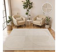 Living Room Rug Bedroom High Pile Scandinavian Boho Geometric Solid 3D Cream