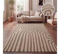 Living room rug, modern geometric abstract patterns, 3D effect Beige