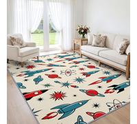 Living Room Rug Rocket Planet, 60x90 cm | Vintage Oriental Geometric Carpet, Soft Non-Slip Washable Area Rug Bedroom Home Office Fireplace