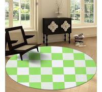 Living Room Rug Round 200 cm, Washable Rug Bedroom Short Pile Abstract Green Checkered Round Carpet Soft Minimalism Non-Slip Carpet for Nursery Hallway Home Office