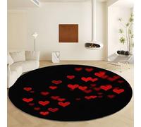 Living Room Rug Round 200 cm, Washable Rug Bedroom Short Pile Glowing Red Hearts Round Carpet Soft Minimal Style Non-Slip Carpet for Nursery Hallway Home Office