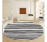 Living Room Rug Round 200 cm, Washable Rug Bedroom Short Pile Retro Art Stripes Round Carpet Soft Minimalism Non-Slip Carpet for Nursery Hallway Home Office