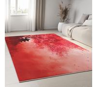 Living Room Rug With Elegant Exquisite Japanese Flowers Printed, Non-Slip Soft Area Rug for the Bedroom Kids' Rooms Nurseries and Dorms (120 x 170 cm, Red) - Machine Washable