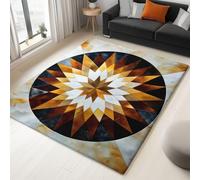 Living Room Rug With Exquisite Geometry Symmetry Printed, Non-Slip Soft Area Rug for Bedroom, Machine Washable Carpet for Kids' Rooms, Nurseries, and Dorms (160 x 230 cm, Yellow-Brown)