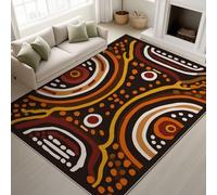 Living Room Rugs 140 x 200 cm, Aztec Geometric Pattern Fluffy Carpet Indigenous Dots Stripes Balanced Traditional, Rugs Living Room Corridor, Brown Orange