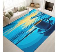 Living Room Rugs 140 x 200 cm, Vintage Fluffy Carpet Seaside Sunrise Pier Romantic Serene, Rugs Cafe Breakfast Area, Blue Yellow