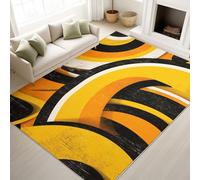 Living Room Rugs 140 x 200 cm, Vintage Poster Fluffy Carpet Interwoven Curves Dynamic Nostalgic, Rugs Living Room Cafe, Orange Black