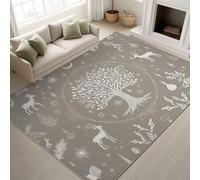 Living Room Rugs 160 x 230 cm, Fantasy Space Fluffy Carpet Stars Big Tree Little Deer Magical Mysterious, Rugs Study Games Room, Grey White